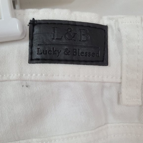 Lucky & Blessed L&B Womens 24 White Distressed Straight Leg Stretch Jeans 44x32 - Picture 7 of 11
